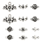 Tibetan Style Chandelier Component Links, Flower & Heart & Bowknot, Mixed Shapes, Antique Silver, 60pcs/set