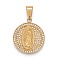 304 Stainless Steel Lady of Guadalupe Pendants, with Crystal Rhinestone, Flat Round with Virgin Mary, Golden, 34.5x30x4mm, Hole: 6.5x11.5mm