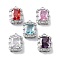 Brass Micro Pave Cubic Zirconia Charms, with Mixed Color Glass, Rectangle Charm, Real Platinum Plated, 13.5x9.5x5mm, Hole: 1.4mm