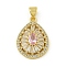 Rack Plating Brass Pave Cubic Zirconia Pendants, Lead Free & Cadmium Free, Real 18K Gold Plated, Pink, 20.5x15x5.5mm, Hole: 4.5x3.5mm