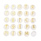 Brass Elder Futhark Alphabet Engraved Symbol Flat Round Natural Quartz Crystal Rune Stones, for Chakras Balancing, Crystal Therapy, Meditation, Divination, 16.5~17.5x6~7mm, 25pcs/set