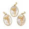 Rack Plating Brass Pave Shell Oval Pendants, Birth Flower Charms, Real 18K Gold Plated, Long-Lasting Plated, Lead Free & Cadmium Free, Seashell Color, 25.5x16x4.5~5.5mm, Hole: 5.5x3mm