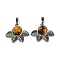 Natural Tiger Eye Pendants, Rack Plating Brass Leaf Charms, Platinum, Cadmium Free & Lead Free, 22x27x7mm, Hole: 8x5mm