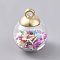 Glass Ball Pendants, with Star Glitter Sequins and Golden Plated CCB Plastic Cup Peg Bails, Round, Colorful, 20.5x15mm, Hole: 2.5mm