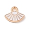 Alloy Enamel Charms, Light Gold, Fan Charm, White, 9x10.5x1.5mm, Hole: 1.5mm