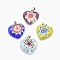 Handmade Millefiori Glass Pendants, Single Flower Design, with Brass Findings, Heart, Platinum, Mixed Color, 20x17~18x5~7mm, Hole: 2x5mm