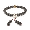 Natural Lava Rock & Cubic Zirconia Round Beads Stretch Bracelet BJEW-JB07200-2