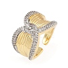 Brass Micro Pave Cubic Zirconia Cuff Rings RJEW-D326-04G-4