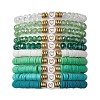 10Pcs Polymer Clay Disc & Glass & Brass Beaded Stretch Bracelets Set BJEW-JB09676-04-1
