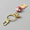Japanese Maneki Neko Brass Bell Pendant Keychain KEYC-WH0036-13LG-03-4