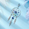 Woven Web/Net with Feather Alloy & Chakra Glass Beads Pendant Decorations HJEW-JM01990-4