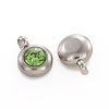 Trendy Original Color 304 Stainless Steel Grade A Rhinestone Flat Round Charm Pendants RB-M030-06D-2