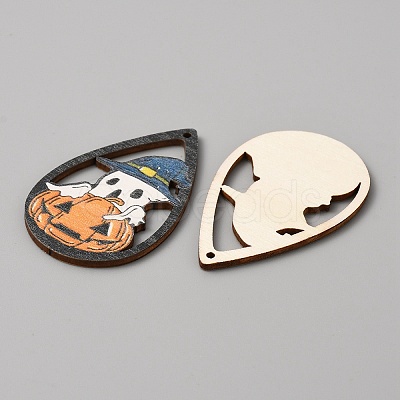 Halloween Theme Single Face Printed Aspen Wood Big Pendants WOOD-TAC0018-09H-1