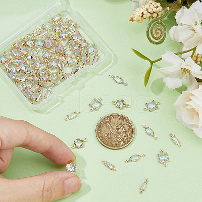 80Pcs 5 Styles Alloy Pave Clear Cubic Zirconia Connector Charms FIND-HS0001-D-1