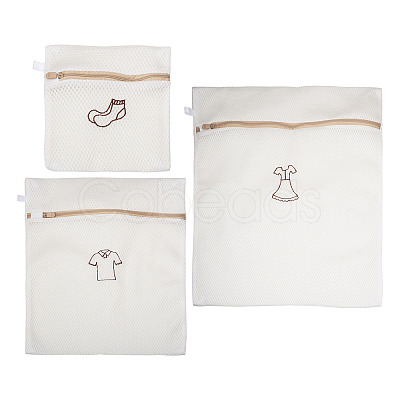 3Pcs 3 Styles Polyester Mesh Zipper Laundry Bags ABAG-TA0002-22-1