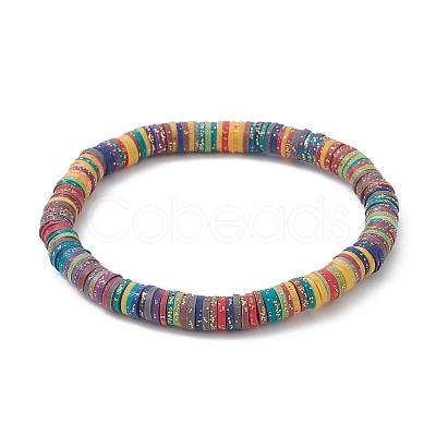Polymer Clay Disc Heishi Surfer Stretch Bracelets BJEW-JB09834-01-1