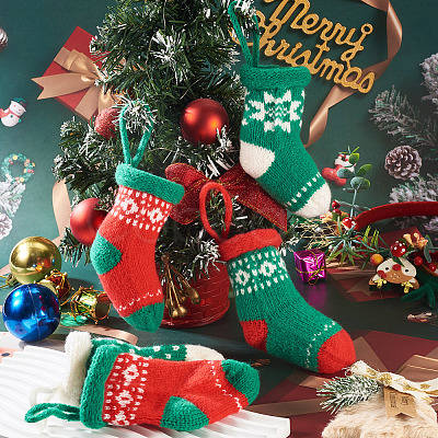 4Pcs 4 Styles Christmas Polyester Socks Pendant Decorations AJEW-TA0003-29A-1