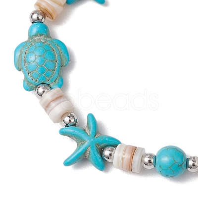Starfish & Turtle Natural Freshwater Shell Beads Stretch Bracelets for Women BJEW-JB11922-01-1