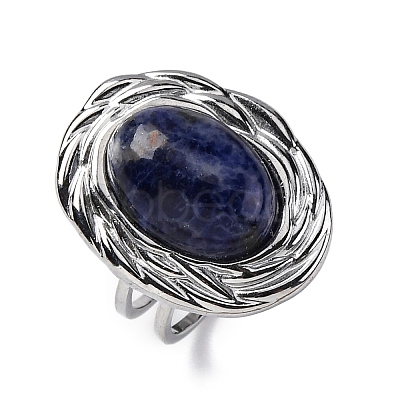 Oval Natural Sodalite Finger Rings RJEW-M063-01P-09-1