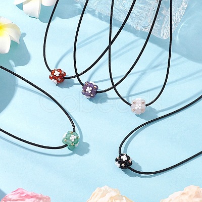 Natural Mixed Stone & Glass Seed Beads Cluster Flower Pendant Necklaces NJEW-MZ00095-1