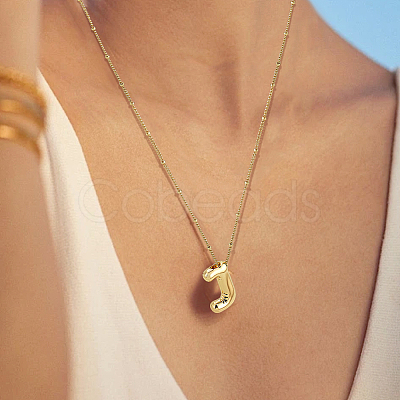 1pc Brass Chain with Alloy Letter Pendants Necklaces NJEW-LP0001-41J-G-1