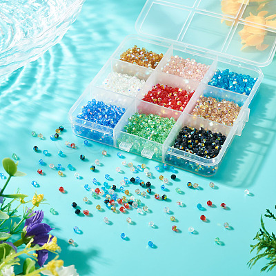 18 Strands 9 Colors AB Color Plated Transparent Glass Beads Strands GLAA-TA0004-44-1