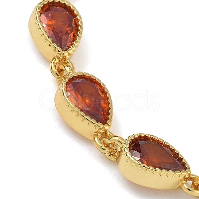 Teardrop Brass Pave Cubic Zirconia Link Chain Bracelets for Women BJEW-P385-06G-06-1
