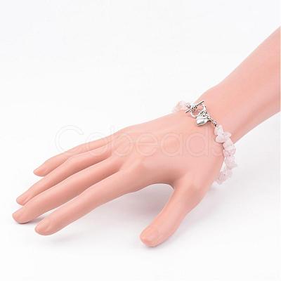 Chip Natural Rose Quartz Beaded Bracelets BJEW-JB02322-01-1