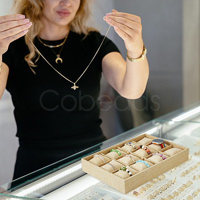 12 Slots Wooden Covered with Linen Bracelet & Bangle & Watch Display Trays BDIS-WH0008-12-1