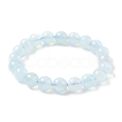 Natural Aquamarine Round Bead Stretch Bracelets for Men Women BJEW-U034-01A-01-1