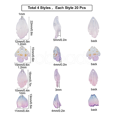 80Pcs 4 Style Glass Pendants GLAA-SC0001-63-1