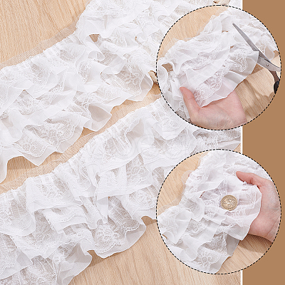 Polyester Lace Pleated Ribbons SRIB-WH0011-467B-1