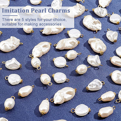 100Pcs 5 Style ABS Plastic Imitation Pearl Beads Pendant KY-AR0001-12-1