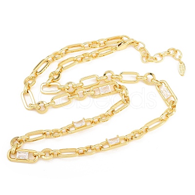 7MM Brass Pave Cubic Zirconia Figaro Chain Necklaces NJEW-D324-04G-06-1