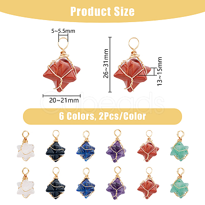 12Pcs 6 Styles Natural Mixed Gemstone Copper Wire Wrapped Pendants G-DC0001-29-1
