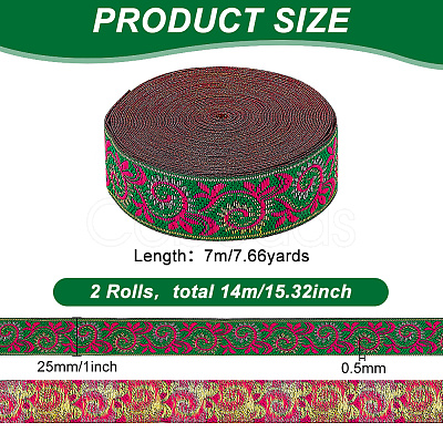 7M Flat Ethnic Style Embroidery Floral Polyester Ribbons OCOR-WH0070-62A-1