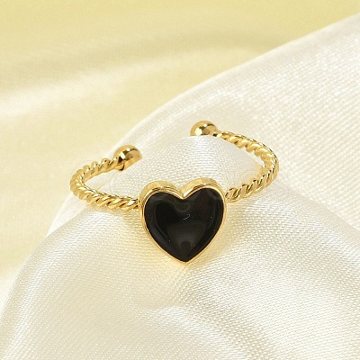 304 Stainless Steel Enamel Cuff Rings for Women RJEW-G338-04G-02-1