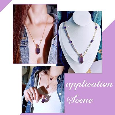 Natural Amethyst Pointed Hexagon Perfume Bottles Pendant Necklace NJEW-CA0001-07A-1