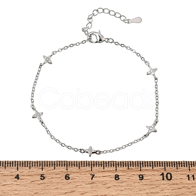 Brass Micro Pave Clear Cubic Zirconia Star Link Chain Bracelets KK-CBAED06-05P-1