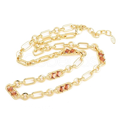 7MM Brass Pave Cubic Zirconia Figaro Chain Necklaces NJEW-D324-05G-01-1