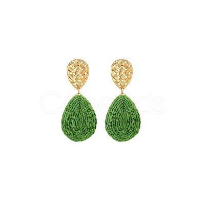 Bohemian Style Raffia & Iron Dangle Stud Earrings FS-WGF5ABF-03-1