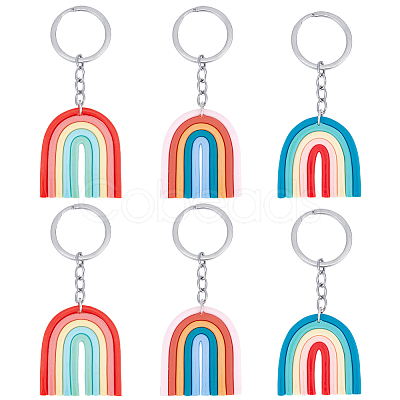 6Pcs 3 Colors Colorful Rainbow Polymer Clay Pendant Keychain KEYC-FG0001-10-1