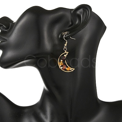 Natural Amber Wire Wrapped Star Moon Dangle Earrings EJEW-JE07532-1