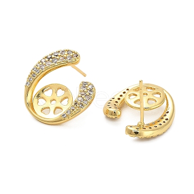 U-Shaped Brass Micro Pave Clear Cubic Zirconia Stud Earring Findings KK-D102-10G-1