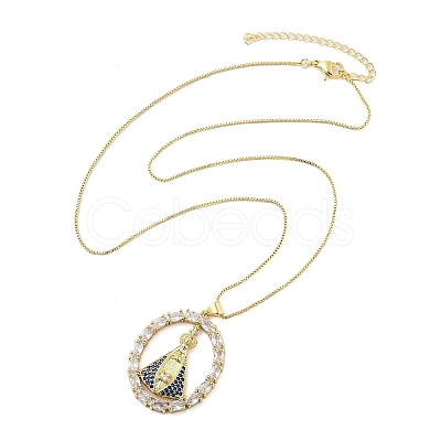 Brass Clear Cubic Zirconia Nossa Senhora Aparecida Pendant Necklaces for Women LS-NJEW-M009-05G-A-1