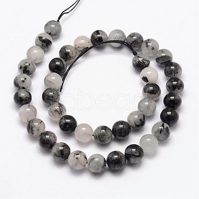 Natural Black Rutilated Quartz Bead Strands G-P217-32-10mm-1