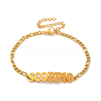 Constellation 202 Stainless Steel Figaro Chain Link Bracelets for Women Men AJEW-U006-01L-1