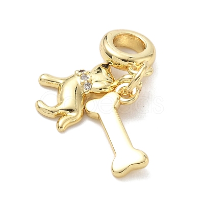 Brass Micro Pave Clear Cubic Zirconia European Dangle Charms KK-K368-32G-1