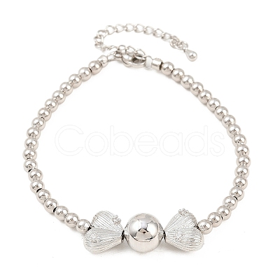 Brass Micro Pave Clear Cubic Zirconia Round Beaded Bracelets BJEW-F528-05P-1