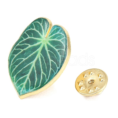 Leaf Shape Alloy Enamel Lapel Pins for Backpack Clothes JEWB-B037-02G-02-1